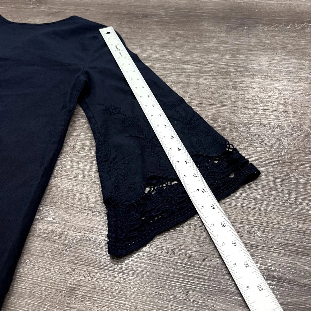 Zara Basic Shift Tunic Dress Womens XS Blue‎ Lace 3/4 Sleeve Knee Minimal Casual